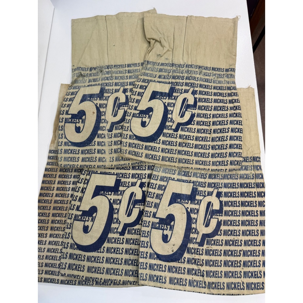 5 Nickel Vintage Canvas Bank Money Bags Set Cloth Pouch 5pc Lot